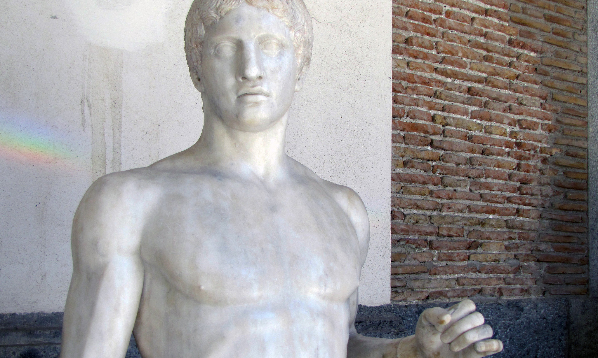 Polykleitos, Doryphoros (Spear-Bearer) or The Canon, c. 450-40 B.C.E., ancient Roman marble copy found in Pompeii of the lost bronze original, 211 cm, Museo Archeologico Nazionale di Napoli
