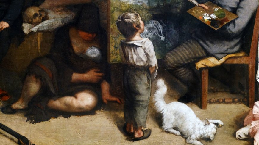 Boy (detail), Gustave Courbet, The Painter's Studio: A Real Allegory Summing Up Seven Years of My Life as an Artist, 1854–55, oil on canvas, 361 x 598 cm (Musée d'Orsay, Paris)