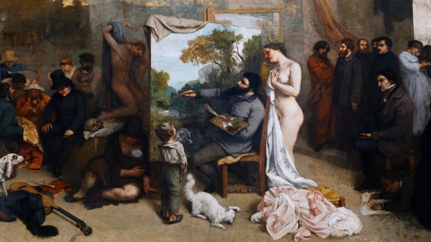 Gustave Courbet, El estudio del pintor: una alegoría real que resume siete años de mi vida como artista, óleo sobre lienzo, 361 x 598 cm (Musée d'Orsay)