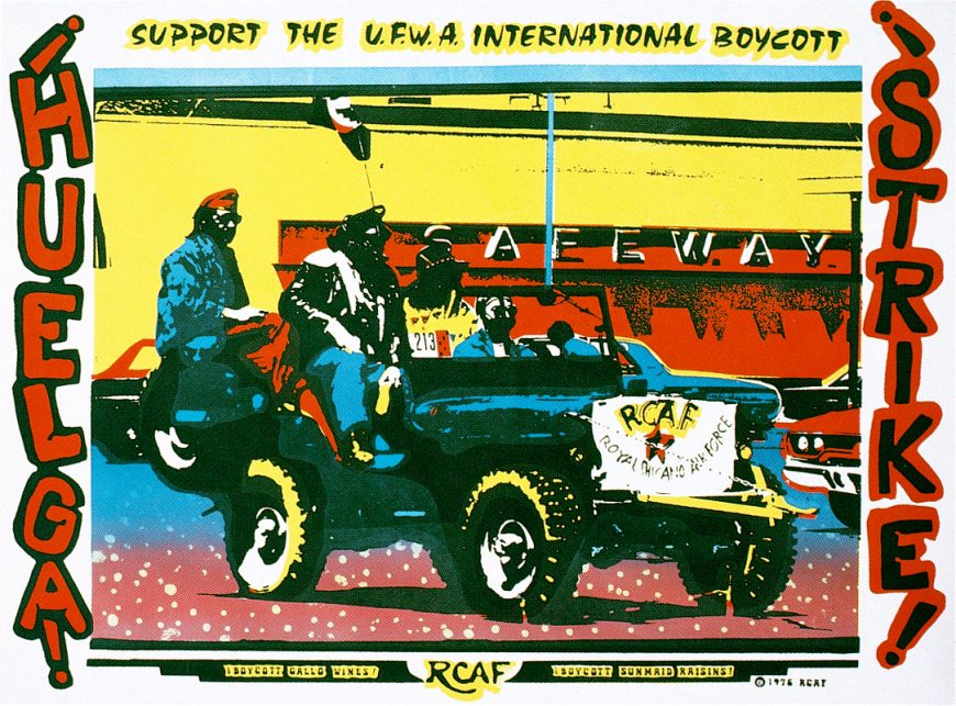 Ricardo Favela, Huelga! Stike! Support the U.F.W.A., 1976 (Royal Chicano Air Force Archives, The California Ethnic and Multicultural Archives, Special Collections Department, the University of California, Santa Barbara Library)