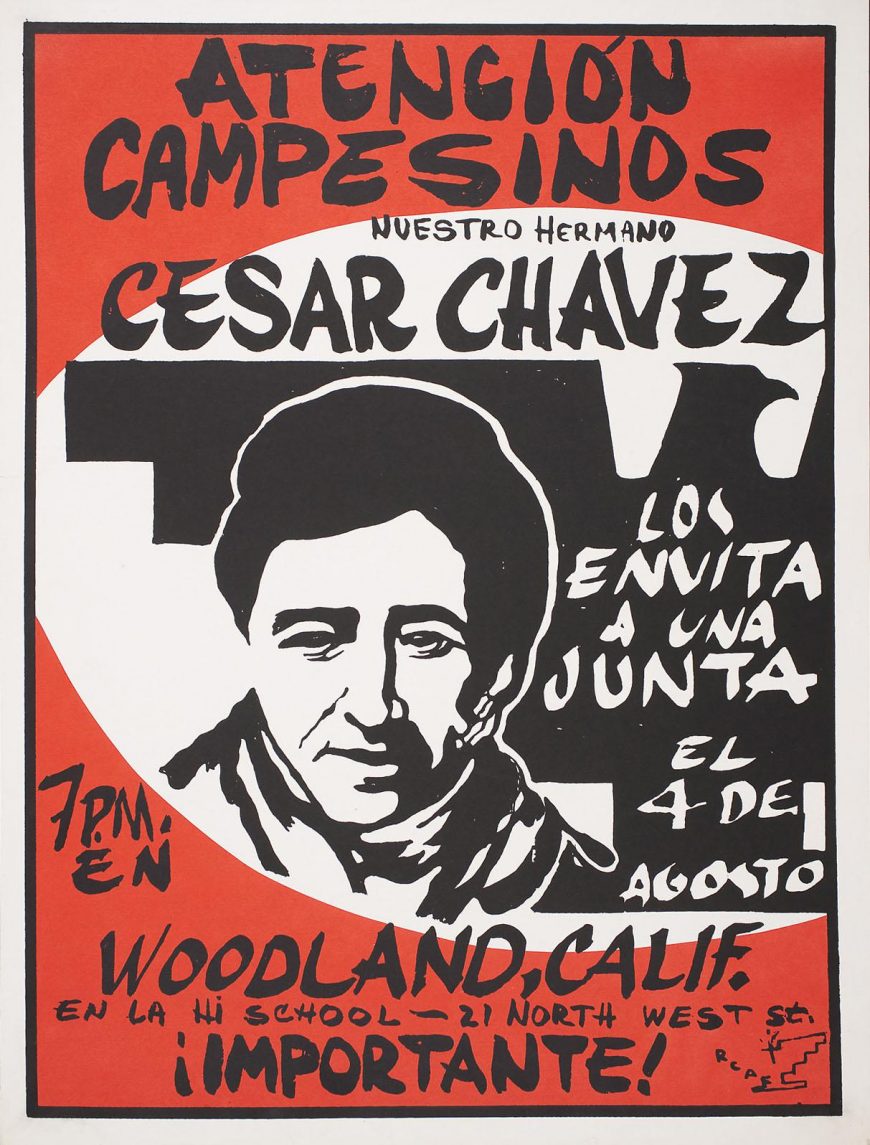 José Montoya, Royal Chicano Air Force, Atención Campesinos (Attention Farm Workers), n.d., silkscreen on paper, 63.50 x 48.26 cm (Royal Chicano Air Force Archives, The California Ethnic and Multicultural Archives, Special Collections Department, the University of California, Santa Barbara Library)
