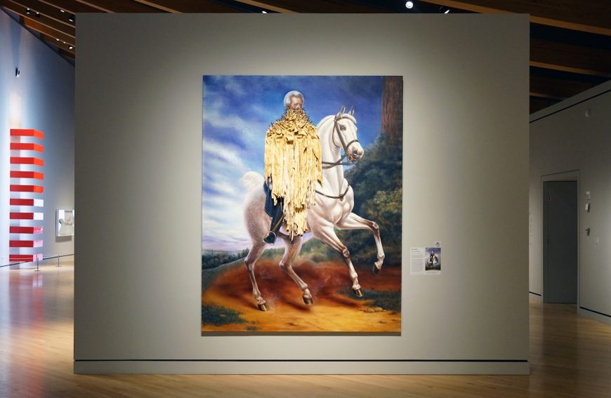 Titus Kaphar, The Cost of Removal, 2017, oil, canvas, and rusted nails on canvas, 274.3 × 213.4 × 3.8 cm (Crystal Bridges Museum of American Art)
