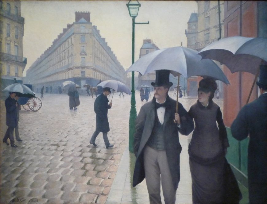 Gustave Caillebotte, Paris Street; Rainy Day, 1877, oil on canvas, 212.2 x 276.2 cm (The Art Institute of Chicago)