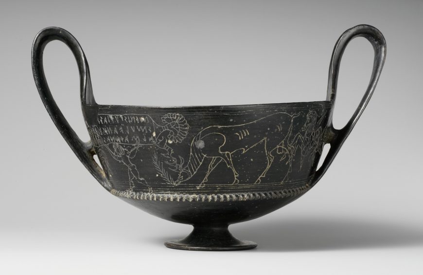 Terracotta kantharos (vase), 7th century BCE, Etruscan, terracotta, 18.39 cm high (The Metropolitan Museum of Art)