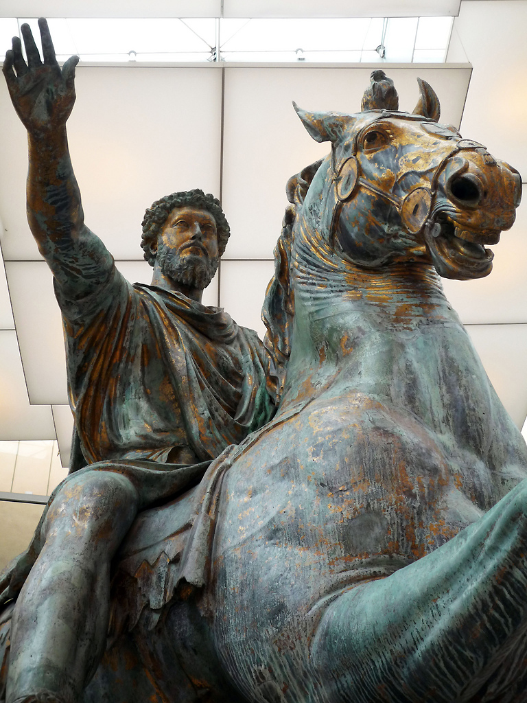 Horse and rider (detail), Equestrian Sculpture of Marcus Aurelius, c. 173-76 C.E., bronze (Capitoline Museums, Rome)