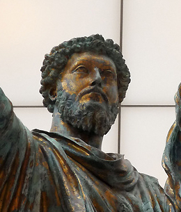 Portrait head (detail), Equestrian Sculpture of Marcus Aurelius, c. 173-76 C.E., bronze (Capitoline Museums, Rome)