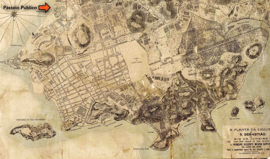 A plan of the city of S. Sebastian of Rio de Janeiro…in the year 1808, printed 1812. Biblioteca Nacional, Rio de Janeiro. The park is visible at the top left.