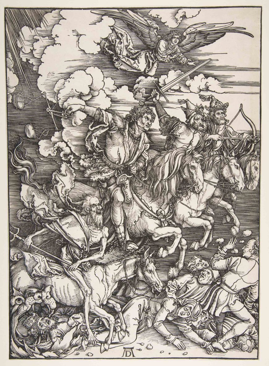 Albrecht Dürer, The Four Horsemen, from The Apocalypse,1498, woodcut, 38.7 x 27.9 cm (The Metropolitan Museum of Art)
