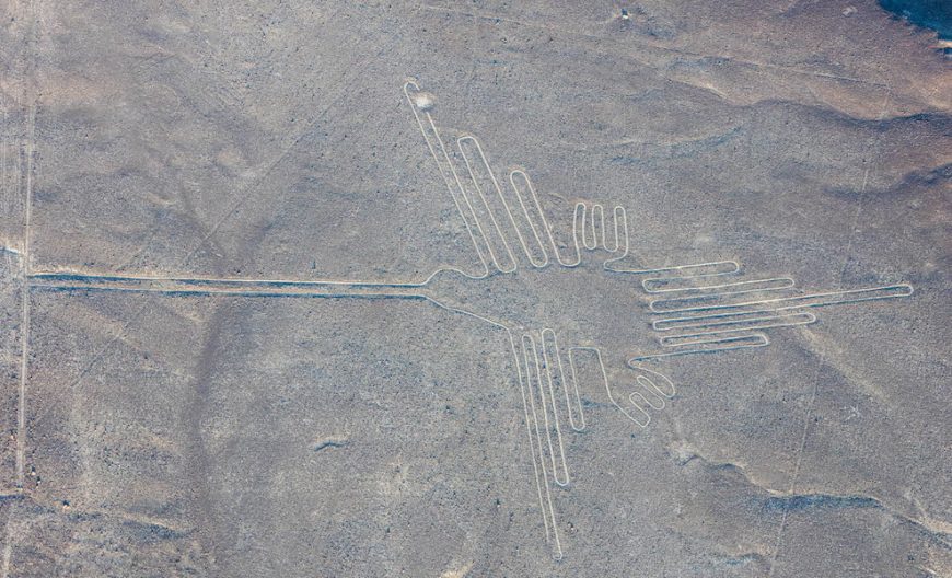 Hummigbird, Nasca Geoglyph, over 300 feet in length, formed approximately 2000 years ago (photo: Diego Delso, CC BY-SA 4.0)