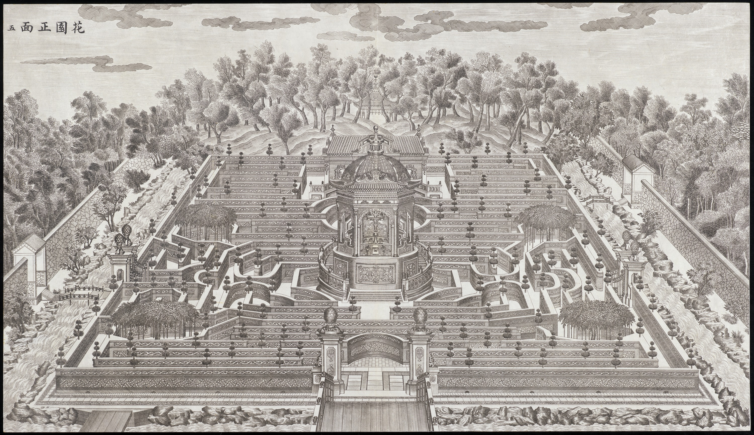 Yi Lantai, Maze (Garden of Ten Thousand Flowers), copperplate engraving, 1781–1786 (Photo: Getty Digital Collections)