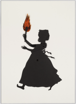 Kara Walker, Untitled (from Testimony), 2004, cut black paper with pencil, pressure-sensitive tape, metal fasteners, and synthetic polymer film on paperboard, 52.7 x 38.1 cm (The Museum of Modern Art)