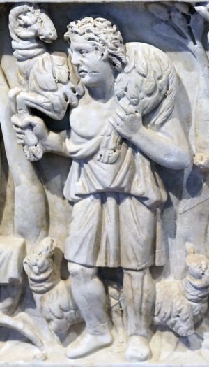 Good Shepherd, Santa Maria Antiqua Sarcophgus Santa Maria Antiqua Sarcophagus, c. 275 C.E., white veined marble, found under the floor of Santa Maria Antiqua, at the foot of the Palatine Hill, Rome