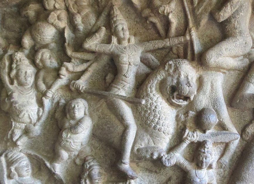 Durga (detail), Warrior (detail), Mahishasuramardini Mandapa, Mamallapuram, Tamil Nadu, India, ca. 7th century, granite (photo: © Arathi Menon, all rights reserved)