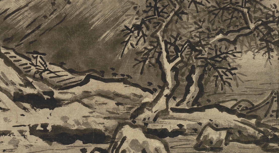 Figure and boat (detail), Sesshu Toyo, Winter Landscape, c. 1470, ink on paper, 18 x 11 1/2 inches (Tokyo National Museum, Japan)