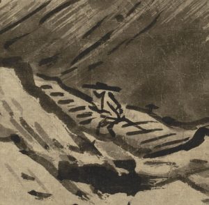 Figure (detail), Sesshu Toyo, Winter Landscape, c. 1470, ink on paper, 18 x 11 1/2 inches (Tokyo National Museum, Japan)
