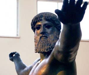 Artemision Zeus or Poseidon, c. 460 B.C.E., bronze, 2.09 m high, Early Classical (Severe Style), recovered from a shipwreck off Cape Artemision, Greece in 1928 (National Archaeological Museum, Athens)