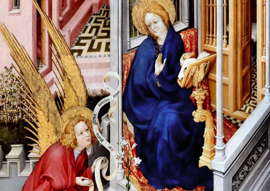 Annunciation (detail), Melchior Broederlam, Crucifixion Altarpiece (Musée des Beaux Arts, Dijon, image adapted from: Jean-Louis Mazieres, CC BY-NC-SA 2.0)