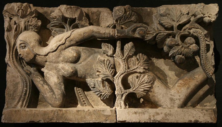 The Temptation of Eve, Cathédrale St-Lazare, Autun, France, c. 1120-35 (Musée Rolin, photo: Holly Hayes, CC BY-NC 2.0) 
