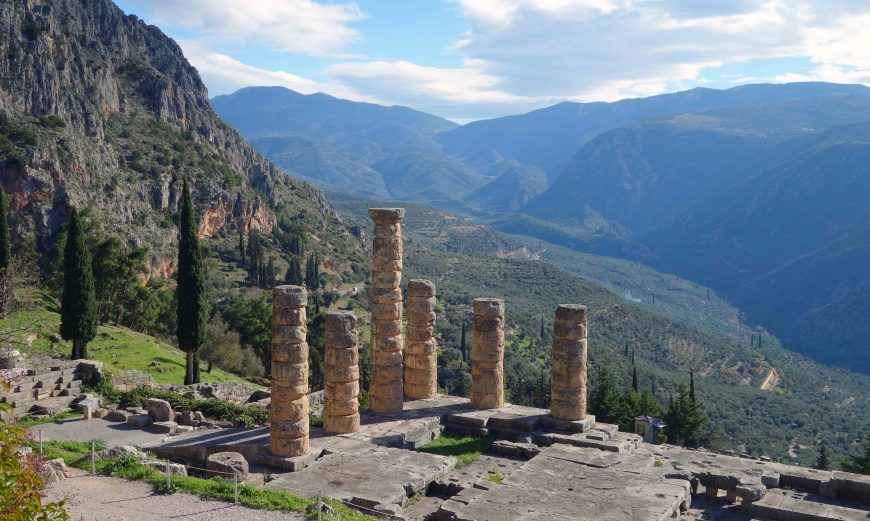 Temple of Apollo (with reconstructed columns) Sanctuary of Apollo, Delphi, Greece