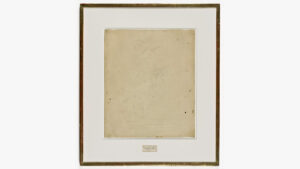 Robert Rauschenberg, Erased de Kooning Drawing, 1953, traces of drawing media on paper with label and gilded frame, 64.14 cm x 55.25 cm (© Robert Rauschenberg Foundation, SFMOMA)
