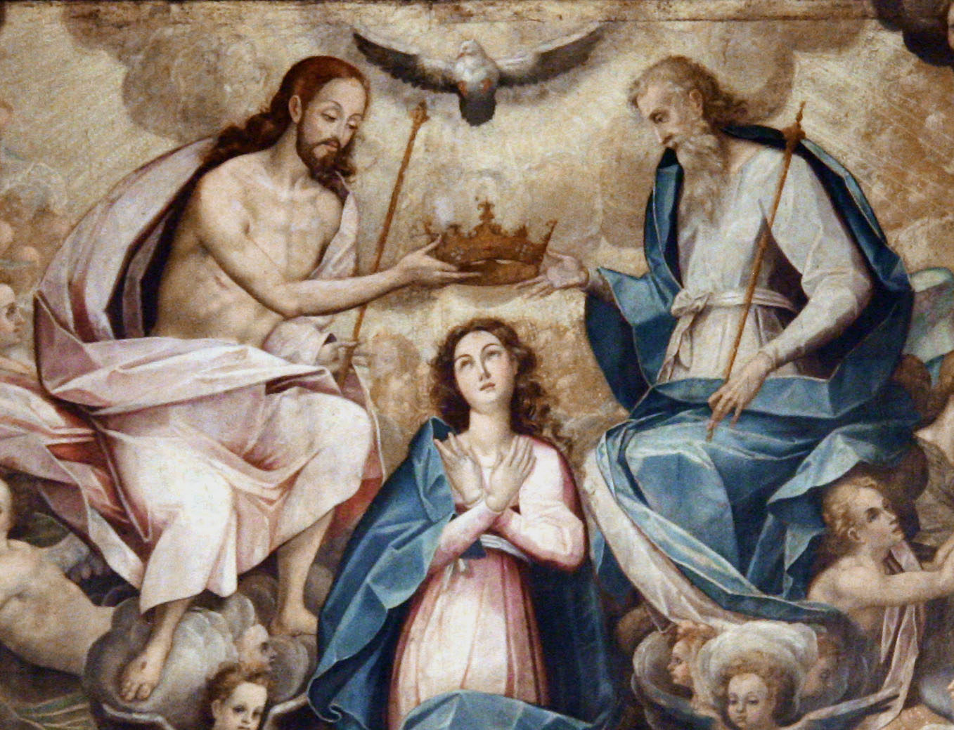 Detail showing the Holy Trinity in Bernardo Bitti's Coronation of the Virgin