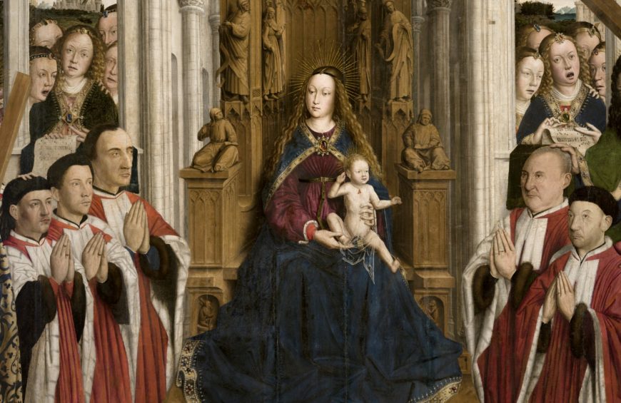 Detail, Lluís Dalmau, Virgin of the "Consellers", Lluís Dalmau, 1443-1445, oil on oak wood, 316 x 312.5 x 32.5 cm (Museums Nacional d'Art Catalunya)