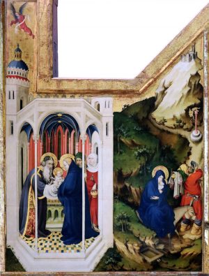 Melchior Broederlam, Crucifixion Altarpiece, panel depicting the Presentation in the Temple and the Flight into Egypt, for the chapel of the Chartreuse de Champmol (Musée des Beaux Arts, Dijon, image: Jean-Louis Mazieres, CC BY-NC-SA 2.0)
