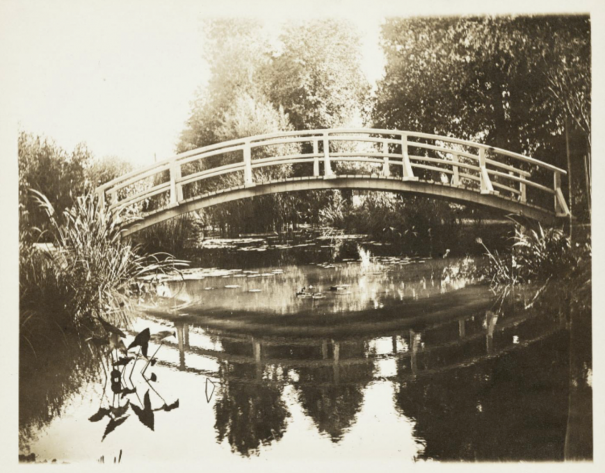 Lilla Cabot Perry, Bridge in Giverny, France, 1899-1909, photograph, 3 7/8 x 5 1/8 in. (Archives of American Art, Smithsonian Institution)