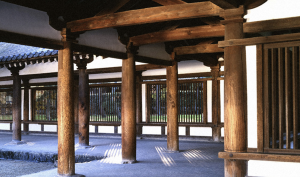 Entasis columns, Chūmon kairō (cloister-gallery of Central Gate), mid-6th century - early 8th century, Hōryūji (image: Hōryūji, Nara)