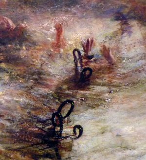 Hands (detail), Joseph Mallord William Turner, Slave Ship (Slavers Throwing Overboard the Dead and Dying, Typhoon Coming On), 1840, oil on canvas, 90.8 x 122.6 cm (Museum of Fine Arts, Boston)