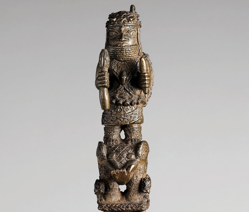 Detail of the Rattle Staff of Oba Akenzua I Standing on an Elephant