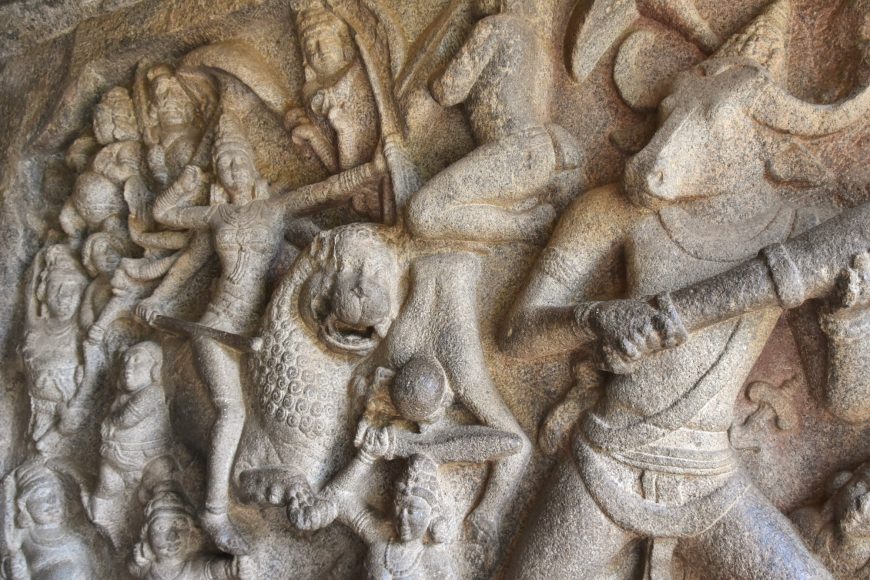 Detail showing the depth of the relief carving, Mahishasuramardini Mandapa, Mamallapuram, Tamil Nadu, India, ca. 7th century, granite (photo: Richard Mortel, CC BY 2.0)