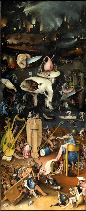 Right panel, Bosch, Garden of Earthly Delights (Museo del Prado)
