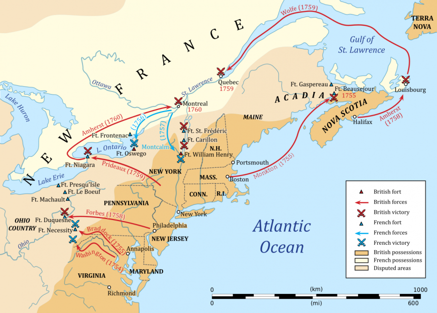 Map of the French and Indian War (image: Hoodinski, CC BY-SA 3.0)