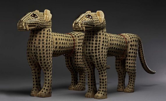 Pair of leopards, made of ivory with metal inlay. Edo people, Benin, 19th century. © Her Majesty Queen Elizabeth II, 2017.