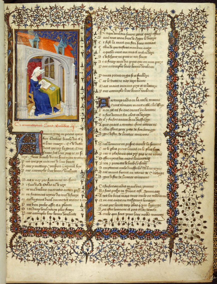 Christine de Pizan in her study, from the Queen's MS.
