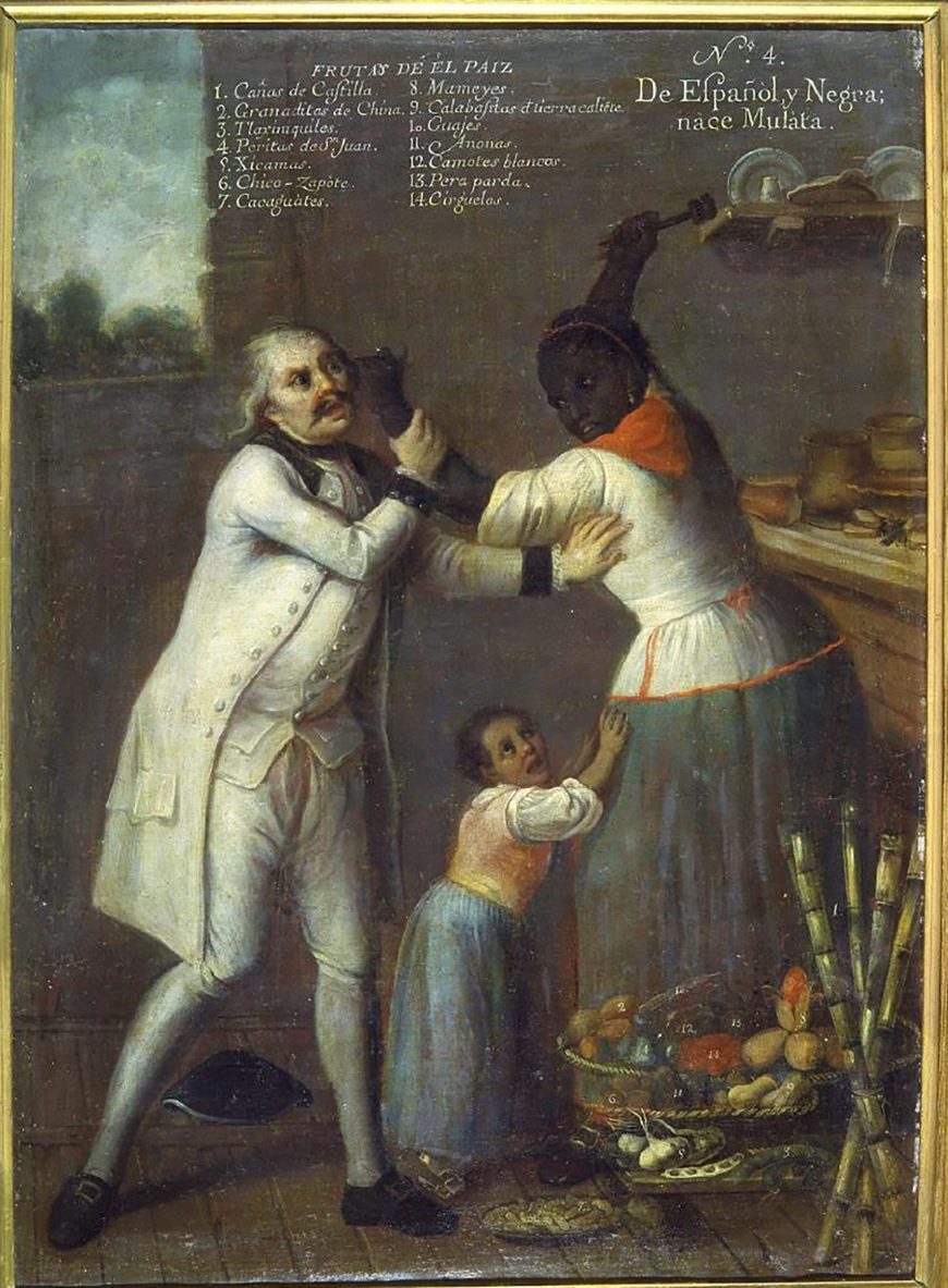 Andrés de Islas, No. 4 De español y negra, nace mulata, (No. 4 From Spaniard and Black, a Mulatta is Born, 1774, oil on canvas, 75 x 54 cm (Museo de América, Madrid).