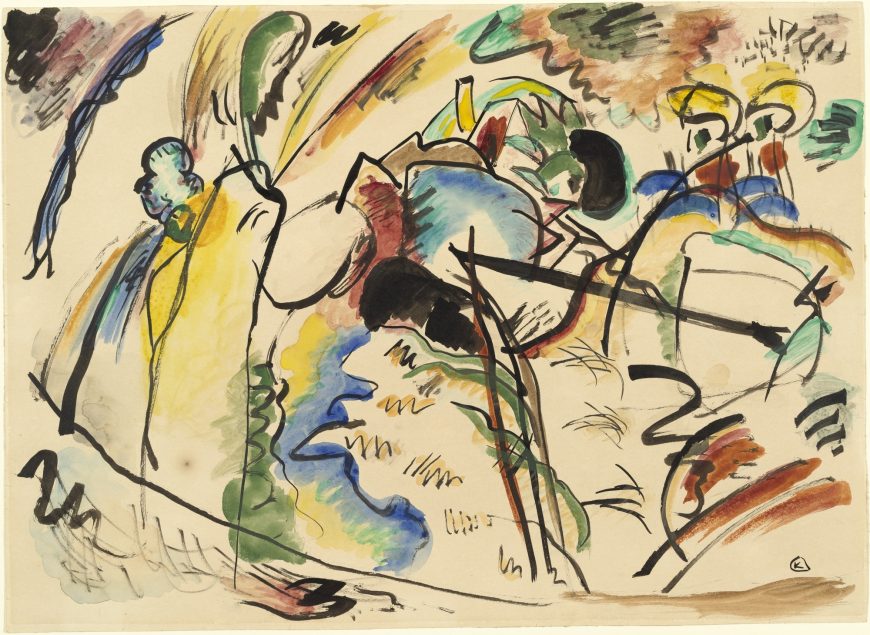 Vassily Kandinsky, Study for Painting with White Form, 1913, watercolor, opaque watercolor and ink on paper, 27.6 x 37.8 cm (MoMA).