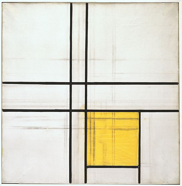 Piet Mondrian, Composition with Double Lines and Yellow (unfinished), 1934, oil and charcoal on canvas, 55.5 x 54.5 cm (Metropolitan Museum of Art).