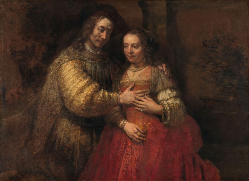 Rembrandt van Rijn, Portrait of a couple as Isaac and Rebecca, known as The Jewish Bride, about 1665–69, Oil on canvas, 121.5 cm × w 166.5 cm. Rijksmuseum, Amsterdam. CC0 1.0