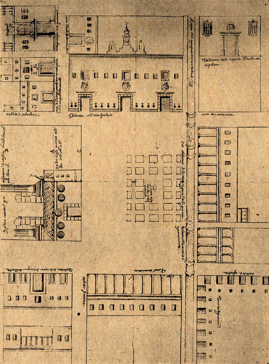 Drawing of the Plaza Mayor of Mexico City, 1596