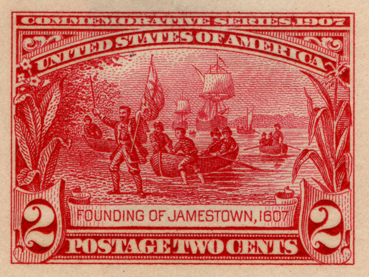 Die Proof of the postal stamp “Founding of Jamestown,” issued 1907 (Smithsonian National Postal Museum) 