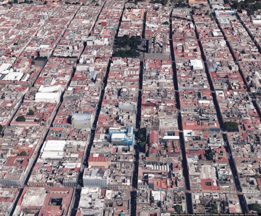 Aerial view of the city of Puebla de los Ángeles, Mexico