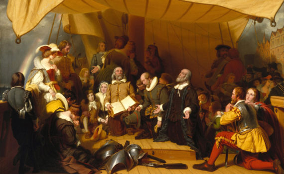 Robert Walter Weir, Embarkation of the Pilgrims, 1857, oil on canvas, 122.2 x 183.5 cm (Brooklyn Museum)