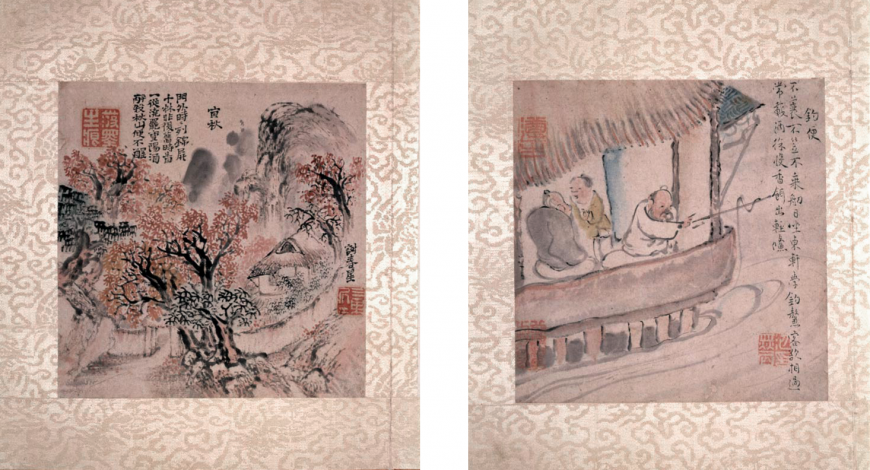 Ike no Taiga and Yosa Buson, Ten Conveniences and Ten Pleasures, 1771, paired albums, color on paper, 17.7 x 17.7 cm (in the collection of the late Kawabata Yasunari, Kawabata Foundation, Kanagawa prefecture, image adapted from: Web Japan) 