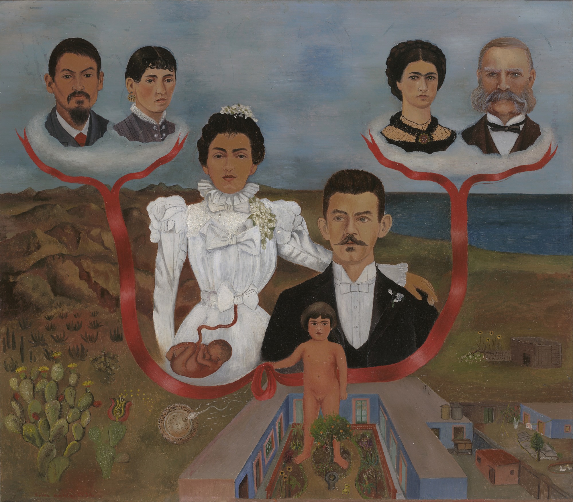 Frida Kahlo, Mis abuelos, mis padres y yo (Árbol genealógico), 1936, óleo y témpera sobre zinc, 30.7 x 34.5 cm (Banco de México Diego Rivera Frida Kahlo Museums Trust, Ciudad de México)