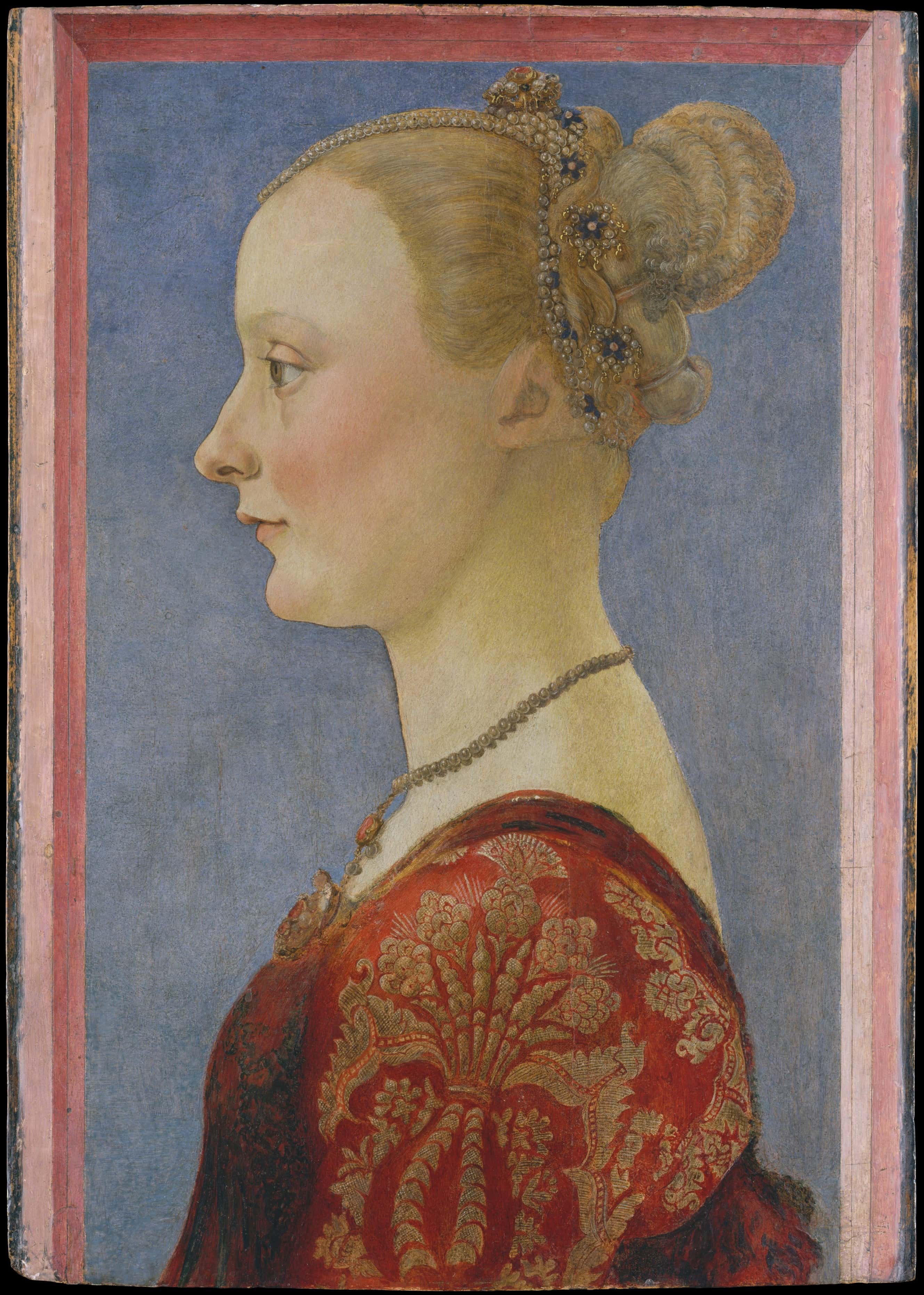 Piero del Pollaiuolo, Portrait of a Woman, c. 1480, tempera on wood, 48.9 c 35.2 cm (The Metropolitan Museum of Art)
