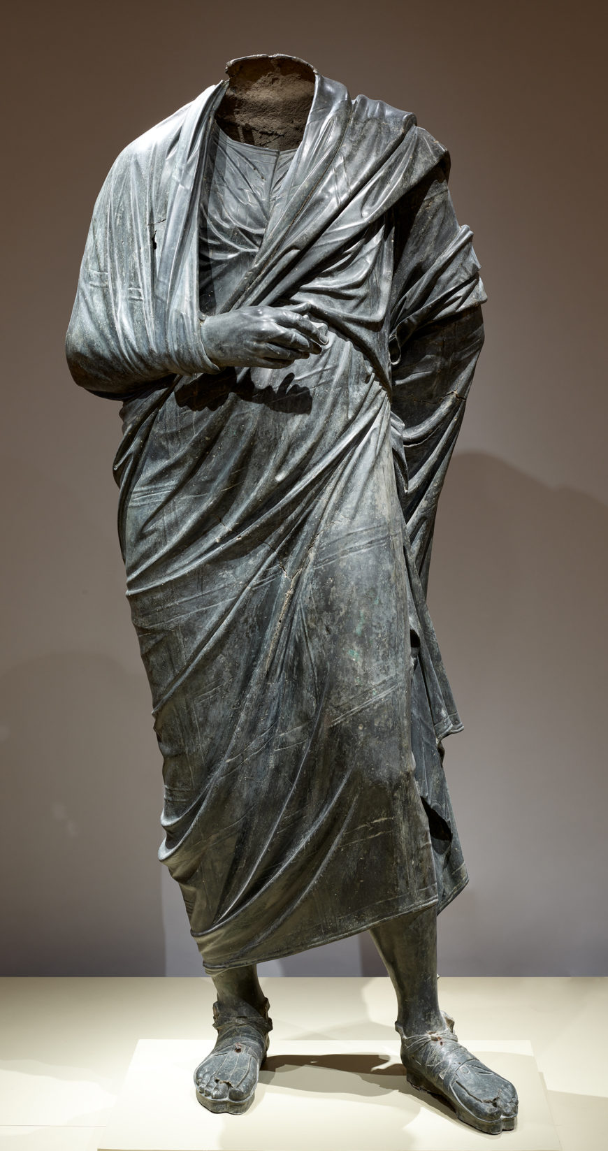 Bronze statue identified as Marcus Aurelius, likely one of a large number of bronzes that were looted from an archaeological site in southern Turkey called Bubon in the 1960s and sold to American collectors and museums in subsequent decades (Cleveland Museum of Art)