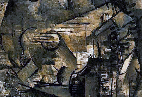 Georges Braque, The Portuguese, detail, 1911-12, oil on canvas, 46 x 32 inches (Kunstmuseum, Basel)