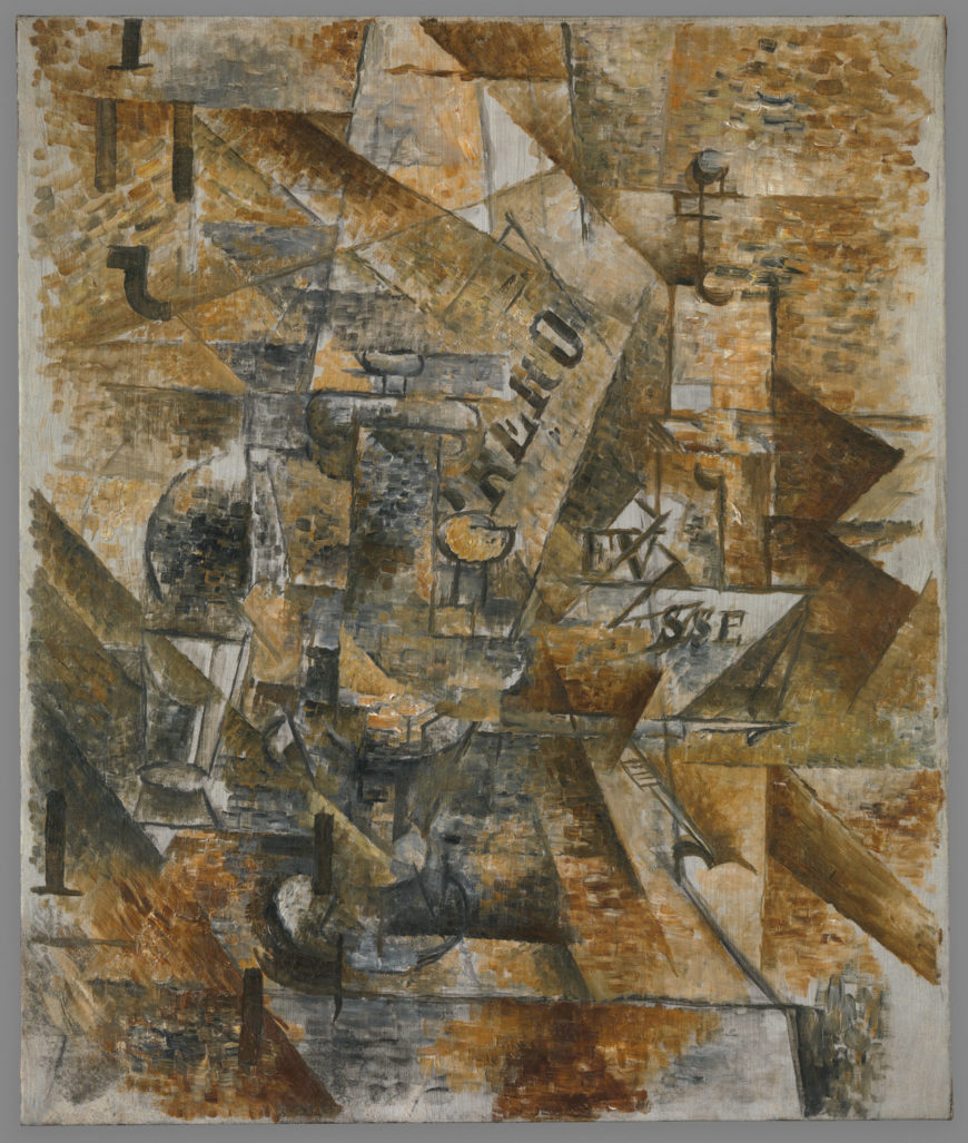 Georges Braque, Still-LIfe with Banderillas, 1911, oil and charcoal with sand on canvas, 65.4 x 54.9 cm (The Metropolitan Museum of Art)